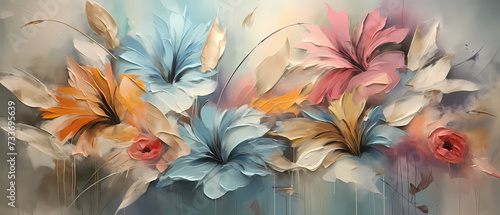 Artistic floral background with pastel colors in oil painting style. Banners for backgrounds, print, wallpapers, greeting cards and posters.