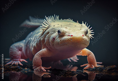 Axolotl, neotenic ambystoma larva. Generative AI