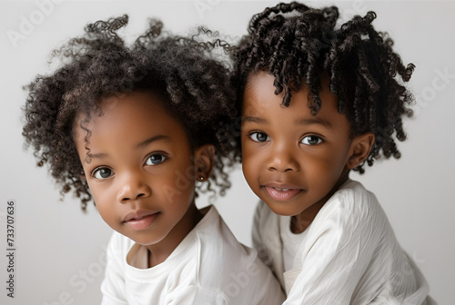 Studio fashion Portrait of Natural beauty African American twins girl and boy