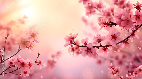 sakura branch closeup with space for text on pink background