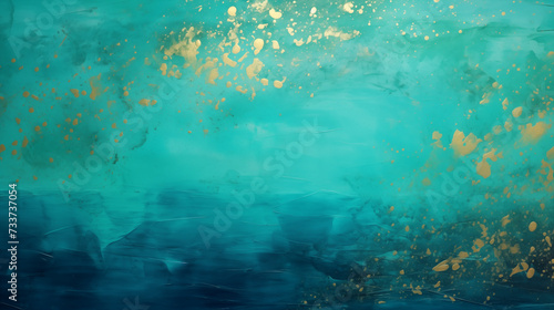 Morskie abstrakcyjne tło - tekstura z farby olejnej na płótnie z dodatkiem złota