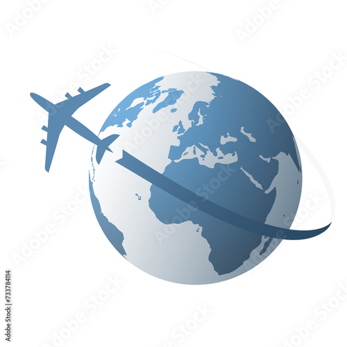 Earth Globe Design with Flying Airplane Around - Concept in Transparent Background - Multi Purpose Design for Brochures, Posters, Placards or Web - Template