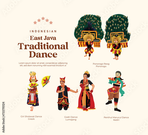 Isolated Indonesian culture East Java Dance illustration cell shaded style