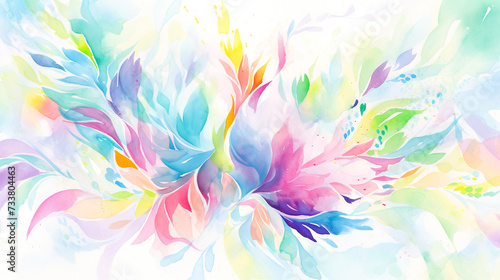 色鮮やかで抽象的な植物のような模様の水彩イラスト背景