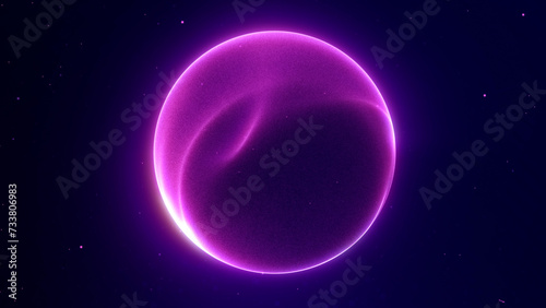 Purple flowing energy ball with particles field. Abstract magic sphere with plasma glow. Energetic and powerful orb. Virtual reality. Violet electric core on dark bacground. 