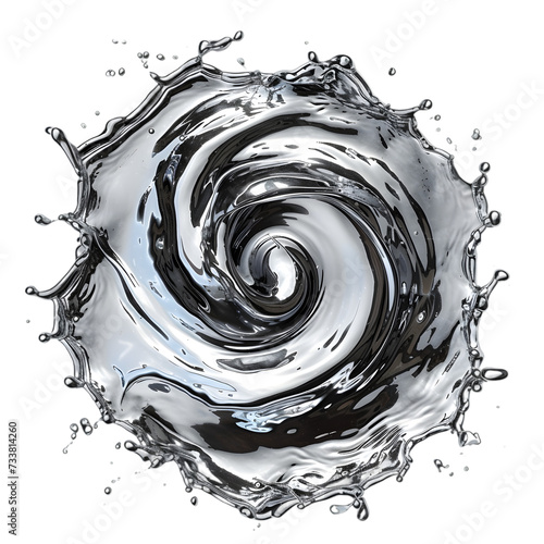 Liquid silver chromed swirl close up isolated on transparent background 