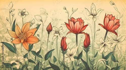 AI generated illustration of vibrant painting of different flowers