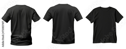 set of plain black t-shirt front for PNG mockup on transparent background for crop image use.