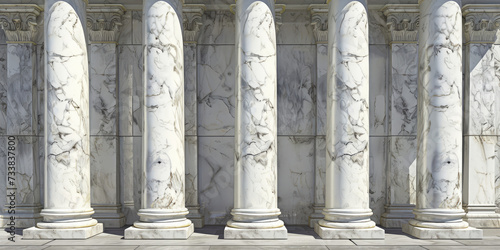 Classic Marble Pillar Architecture. Marble pillars in a neoclassical architecture style bask in sunlight. Minimal style outdoor composition.