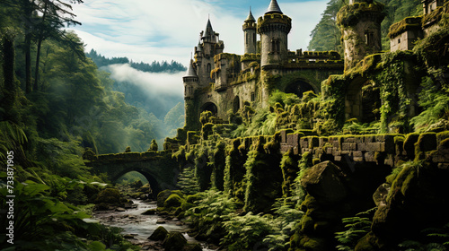 The castle on the mountain, where green crowns of trees play the role of natural walls, creates a