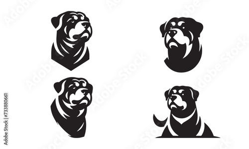 Rottweiler face MASCOT LOGO IN SILHOUETTE STYLE , BLACK AND WHITE Rottweiler MASCOT LOGO ICON 02