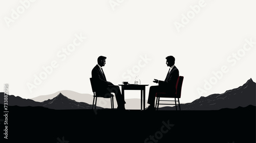 Minimalist scene with silhouettes of a lawyer and client in discussion emphasizing the importance of communication and counsel within legal contexts. simple minimalist illustration creative