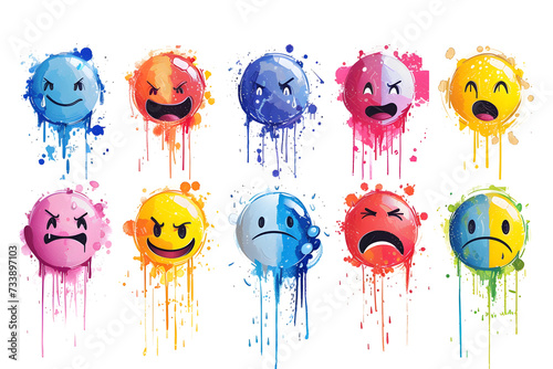 Vielfältige Emotionen: Bunte Smilies mit verschiedenen Ausdrücken auf weißem Hintergrund