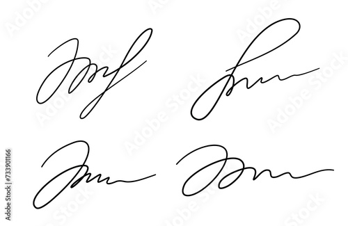 Set of abstract fictitious fake autograph signatures. Vector illustration EPS10