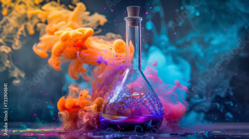 A colorful chemical reaction in a beake 