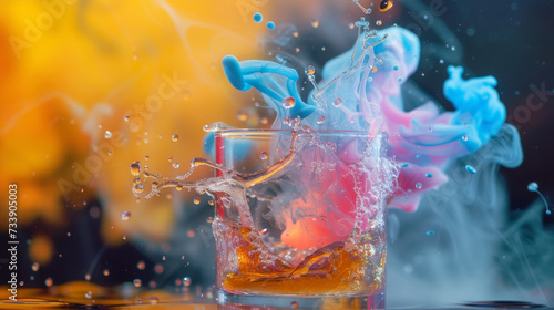 A colorful chemical reaction in a beake 