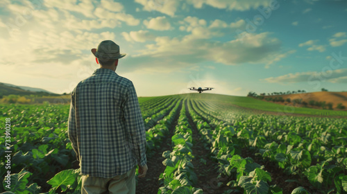 A Farmer Using Drone Technology on the Farm for analyze seed growing 