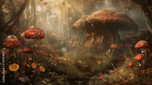 Mystical Mushroom House in an Enchanted Autumn Forest