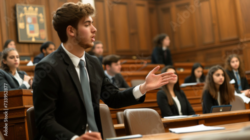 Moot Court Practice. Law Students Presenting Arguments in a Mock Trial 