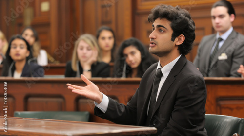 Moot Court Practice. Law Students Presenting Arguments in a Mock Trial 