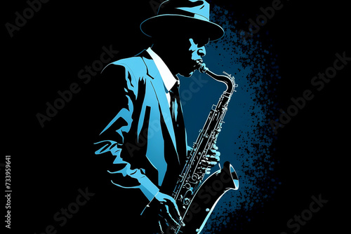 Jazz saxophone player illustration for jazz poster