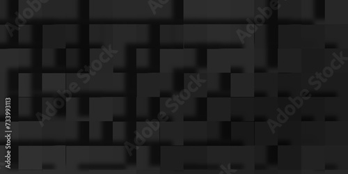 Abstract modern and luxury square circle shape geometric dark background, Abstract technology and business concept data technology, Random scaled black cube boxes block background of black surface. 