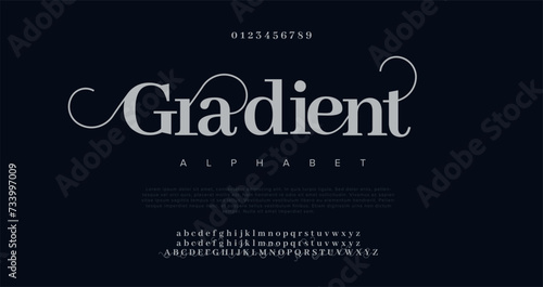 Gradient Elegant alphabet letters font and number. Classic Lettering Minimal Fashion Designs. Typography modern serif fonts regular uppercase lowercase and numbers. vector illustration