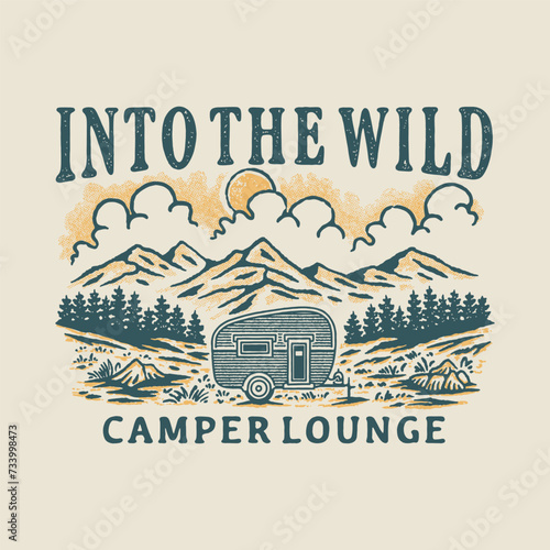 camper illustration van graphic design forest badge mountain vintage outdoor logo adventure