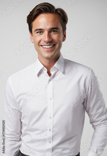 Attractive man in business attire smiles for portrait.