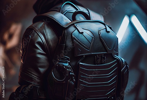 leather backpack cyberpunk. Generative AI