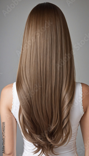 Long healthy female hair viewed from the back, Generative AI