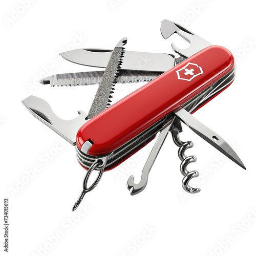 Swiss army knife on white or transparent background