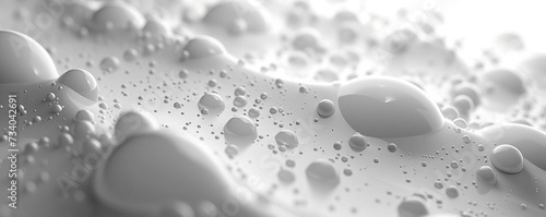 Closeup of white transparent drops liquid bubbles molecules