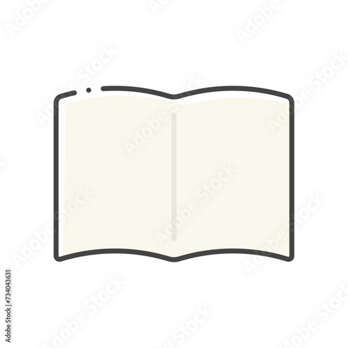 何も書かれていない無地の開いた本やノートのアイコン - シンプルな見開きの白紙のフレーム 