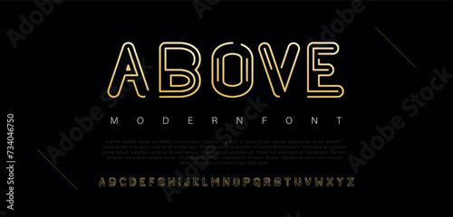 Above Double line monogram alphabet and tech fonts. Lines font regular uppercase and lowercase. Vector illustration.