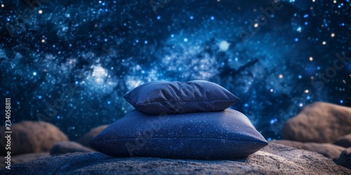 A Tranquil Vision: Pillow Pyramid Underneath A Starry Night Sky. Concept Nature Hikes, Waterfall Adventures, Picnic By The Lake, Sunset Yoga In The Park