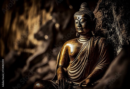 The golden buddha statue at Wat Tham Seua (Tiger Cave Temple) Krabi, Thailand. Generative AI