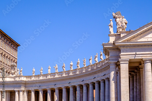 Statues on the roof of St Peter Basilica in Rome, Italy