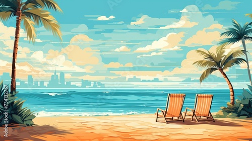 Sunny Illustration of Summer Beach Background