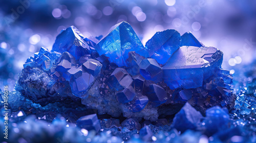 Macro close-up studio shot of cobalt mineral rocks isolated with bokeh 