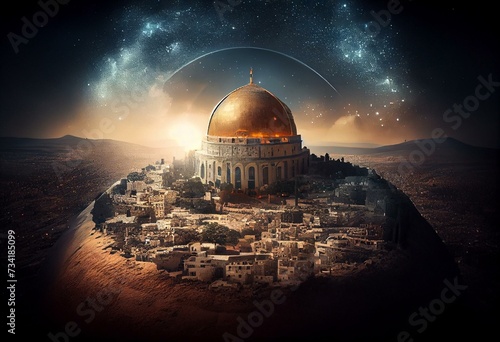 New Jerusalem Holy City of God religious depiction. Celestial city on earth. Generative AI
