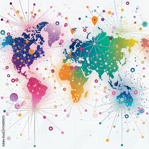 An illustration showing the spread pattern of the disease on a world map. Using colored dots or lines, it looks like how the epidemic is spreading to different regions