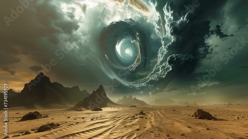 Earth caught in storm over a desert the beauty of natures fury 3D dynamic scene