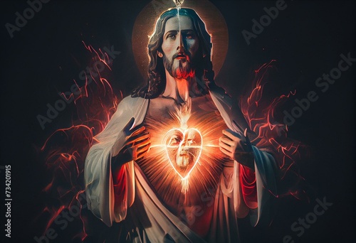 Sacred Heart of God Jesus of Divine Mercy. Generative AI