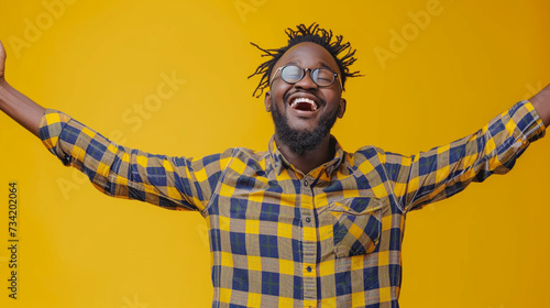 Southern African Man Radiating Happiness and Joy, Isolated on Solid Background - Copy Space Included