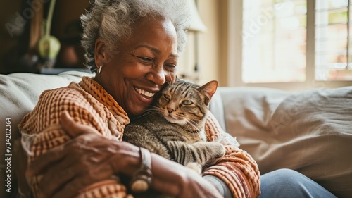 happy people at home with favorite pet , love and friendship of human and animal pragma