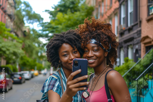 Urban Bonding: Two Afro-American Friends Selfie in Brooklyn, NY