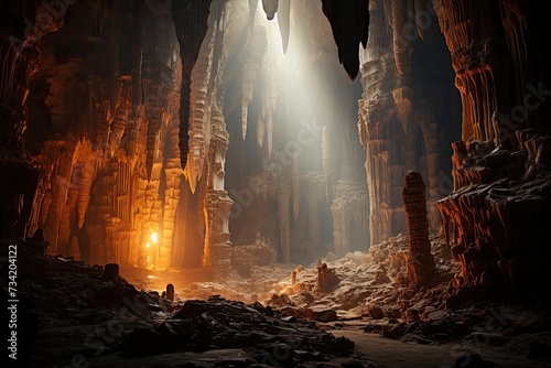 Stalactites and stalagmites form a stunning underground world., generative IA
