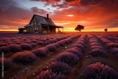 Magic sunset over a lavender field., generative IA