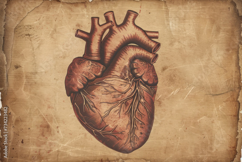 Human heart banner, vintage illustration.